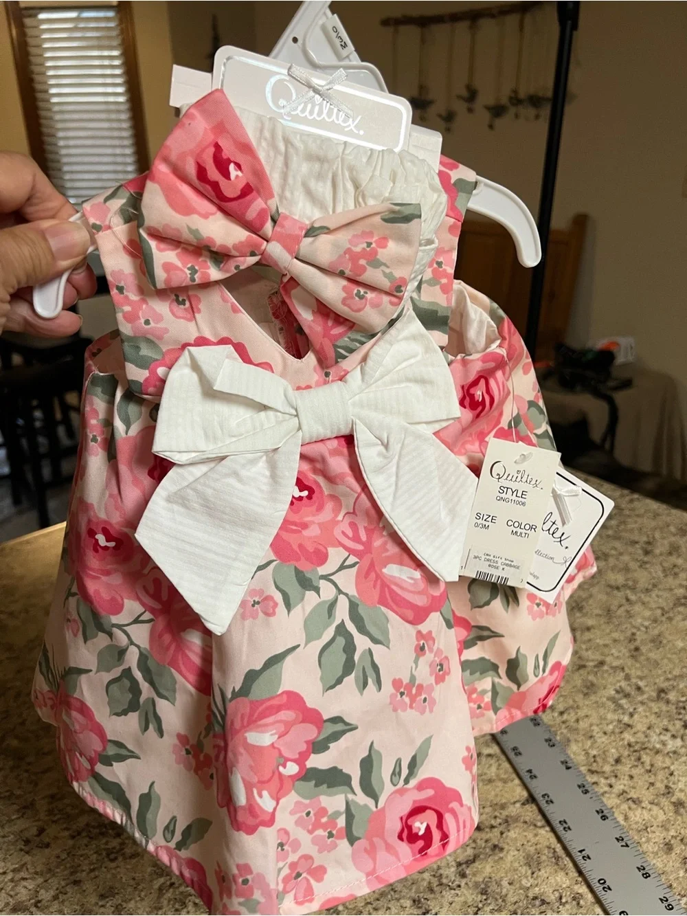 NWT BOTIQUE Infant Baby White & Pink Floral Bow Dress 0-3 months